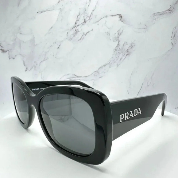 PRADA Sunglasses Black Oversized Square Acetate Letter Logo Italy Authentic - Picture 5 of 16